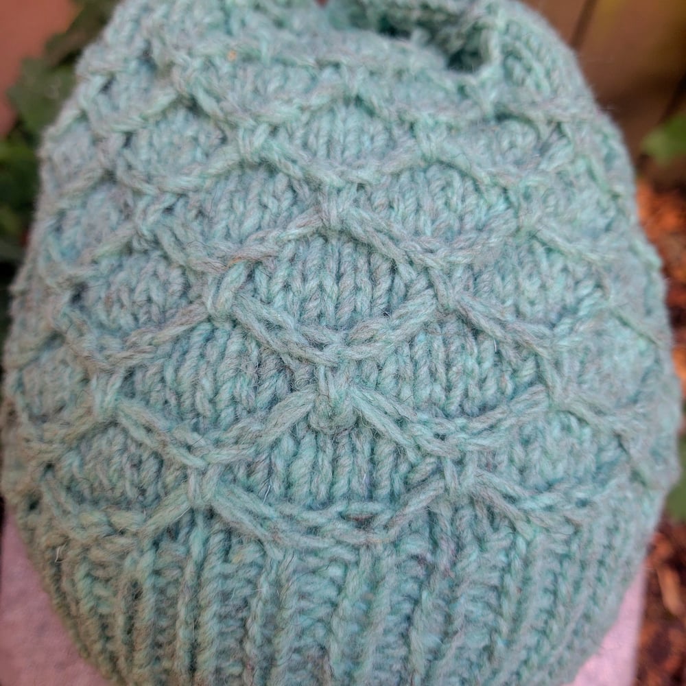 100% Wool Seafoam Mermaid Stitch Hat M/L