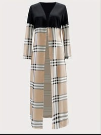 Image 2 of Stylish plaid Color Block longline Jacket 