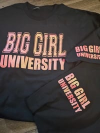 Image 1 of BIG GIRL UNIVERSITY PINK FIRE BLACK ON BLACK LEGGING SET