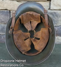 Image 12 of Replica WWI German M-1916 Helmet & Leather Liner. Camouflage Pattern. Freikorps.