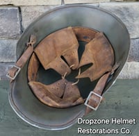 Image 9 of Replica WWI German M-1916 Helmet & Leather Liner. Camouflage Pattern. Freikorps.