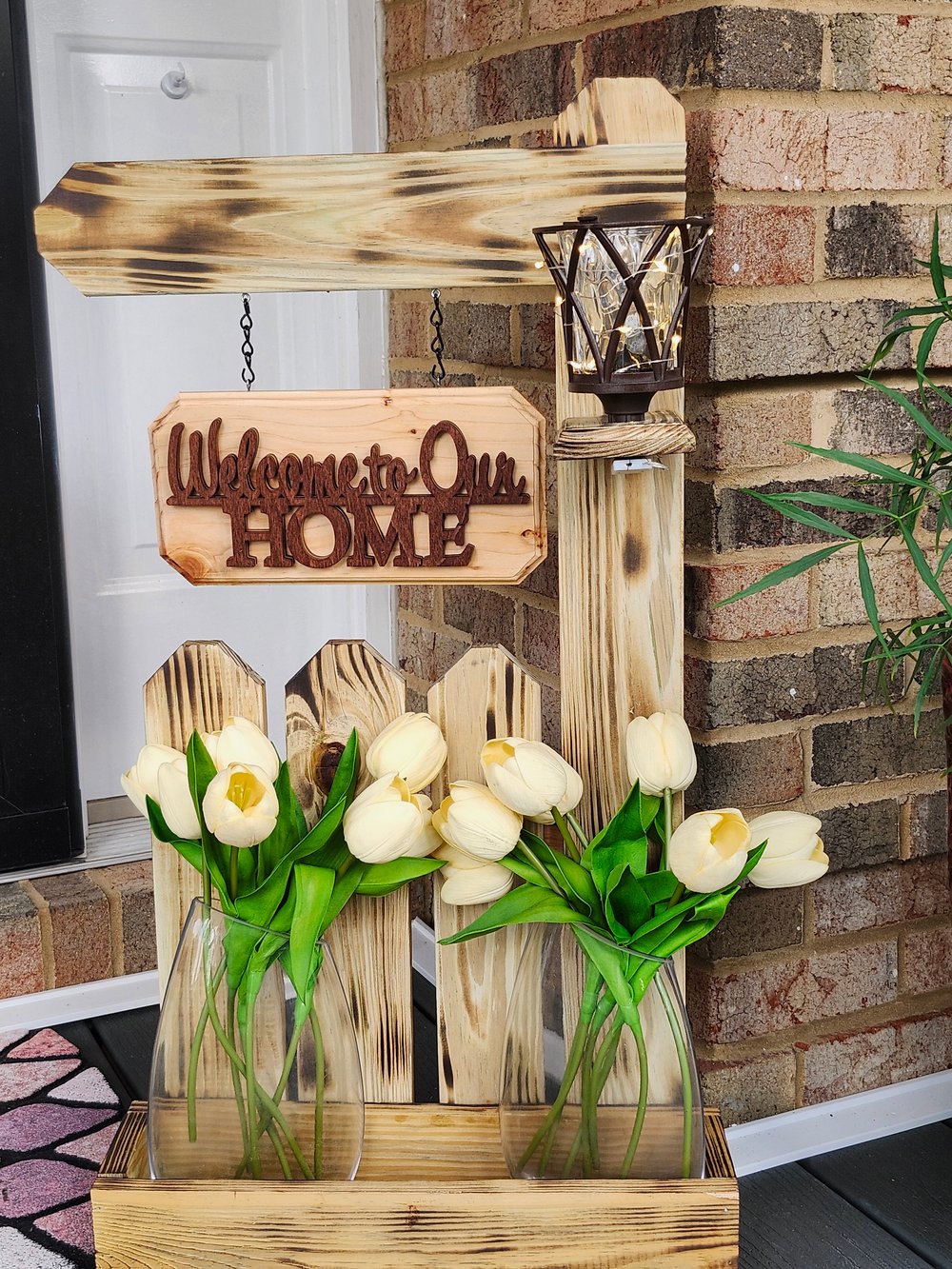 FRONT PORCH WELCOME PLANTER STAND WITH LIGHTS