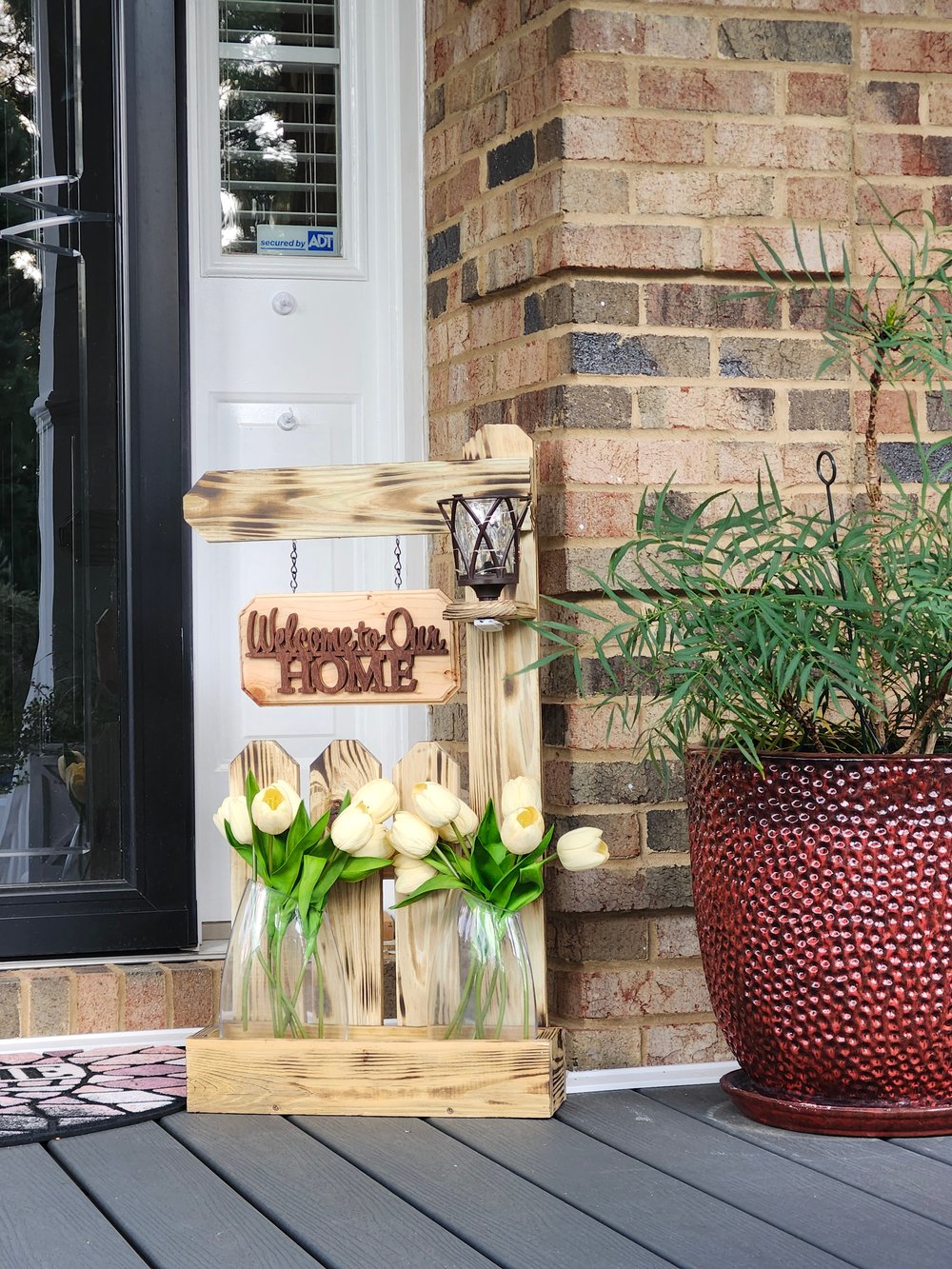 FRONT PORCH WELCOME PLANTER STAND WITH LIGHTS