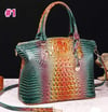 Tie-dyed Crocodile Skin Large Satchel Bag