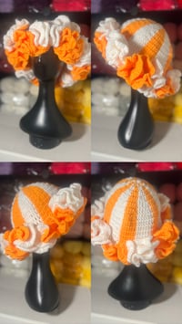 Vertical Stripped Crochet Ruffle Hat