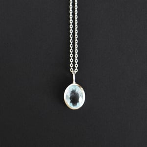 Image of Premium Aquamarine oval cut crystal form silver necklace no.2