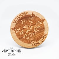 Image 1 of Lavender for Luck, Wooden Pin, 3" round