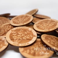 Image 2 of Lavender for Luck, Wooden Pin, 3" round