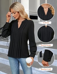 Blooming Jelly Women's Dressy Casual Blouses Business Work Tops Long Sleeve V Neck Pleated Shirts 20