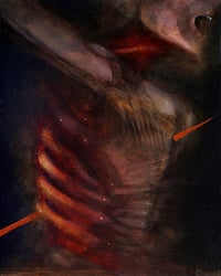 Image 1 of untitled (speared figure) oil painting on wood panel, 2021