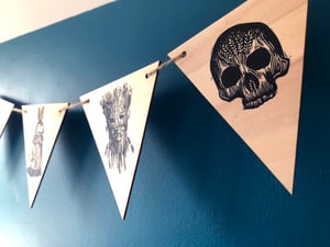 Folk Horror wooden linocut printed bunting