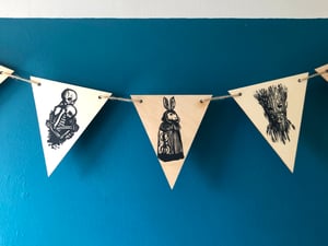 Folk Horror wooden linocut printed bunting