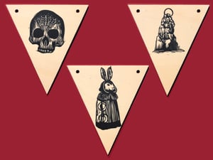 Folk Horror wooden linocut printed bunting