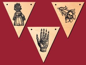 Folk Horror wooden linocut printed bunting