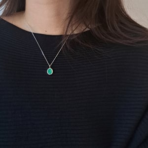 Image of Premium Chrysoprase oval cut silver necklace