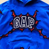 Image 4 of REWORKED GAP BLUE CRACKED HOODIE SIZE XL 