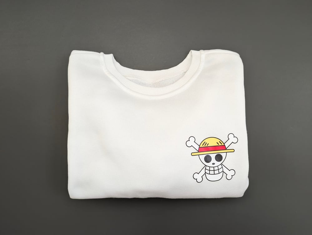 Image of One Piece | Straw Hat Pirate Crew | Unisex Anime Crewneck Sweater | Arabasta | White