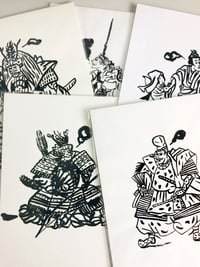 Image 1 of five ukiyo-e ink brush drawings on paper