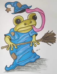 Halloween Witch Frog | Original 7"×10" Marker Illustration