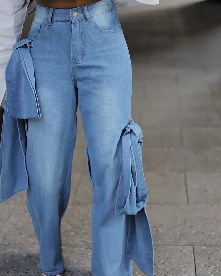 Image of Denim Bow Pants Set