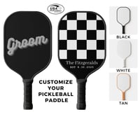 Image 3 of Bride and Groom Custom Pickleball Paddle Retro Checkered 