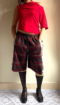 Image 3 of CHECK SHORTS - BURGUNDY - SIZE S