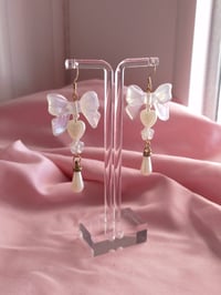 Image 3 of Coquette Fairy Lace Pearl Bow Earrings