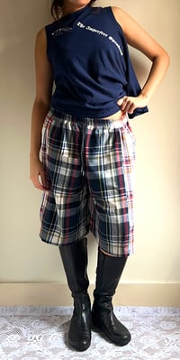 Image 3 of CHECK SHORTS - NAVY/ORANGE - SIZE M