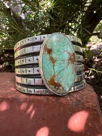 Image 1 of WL&A Handmade Old Style Green Royston Heavy Ingot Cuff - Wrist 7.25in - 180 Grams 