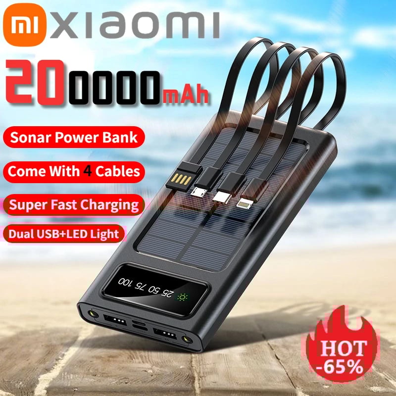 MSL 200000mAh Solar Power Bank - Dual USB Fast Charging Portable Battery