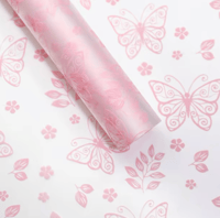 Pink Butterfly Clear Floral Paper 