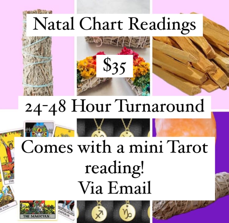 Image of Natal Chart Reading (Emailed and comes with a free mini Tarot reading)