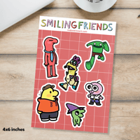 Image 1 of Smiling Friends Matte Vinyl Sticker Sheet | 4x6 inches