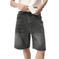 Image 1 of Men's Speckled Ink Design Knee Length Denim Shorts