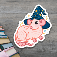 Image 1 of Little Wizard Rat in his Wizard Hat Matte Vinyl Sticker