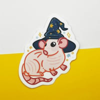 Image 2 of Little Wizard Rat in his Wizard Hat Matte Vinyl Sticker