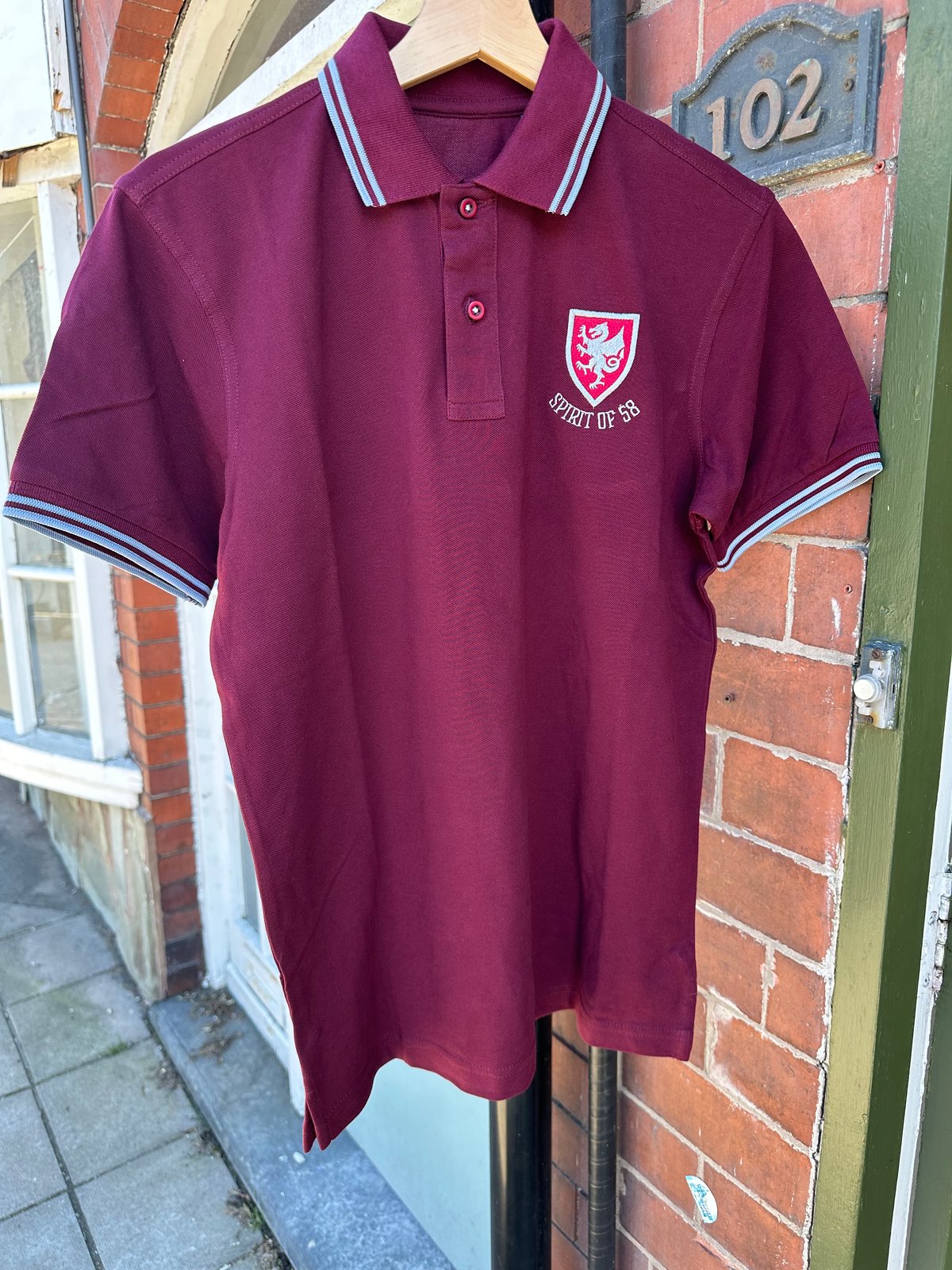 Image of Spirit of 58 Classic fit polo shirt tipped Burgundy/Sky