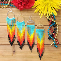 Image 1 of Desert Skies Southwestern Earrings | Colorful Beaded Fringe Earrings