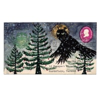 Owl and Pines - Original Painting on Antique Envelope