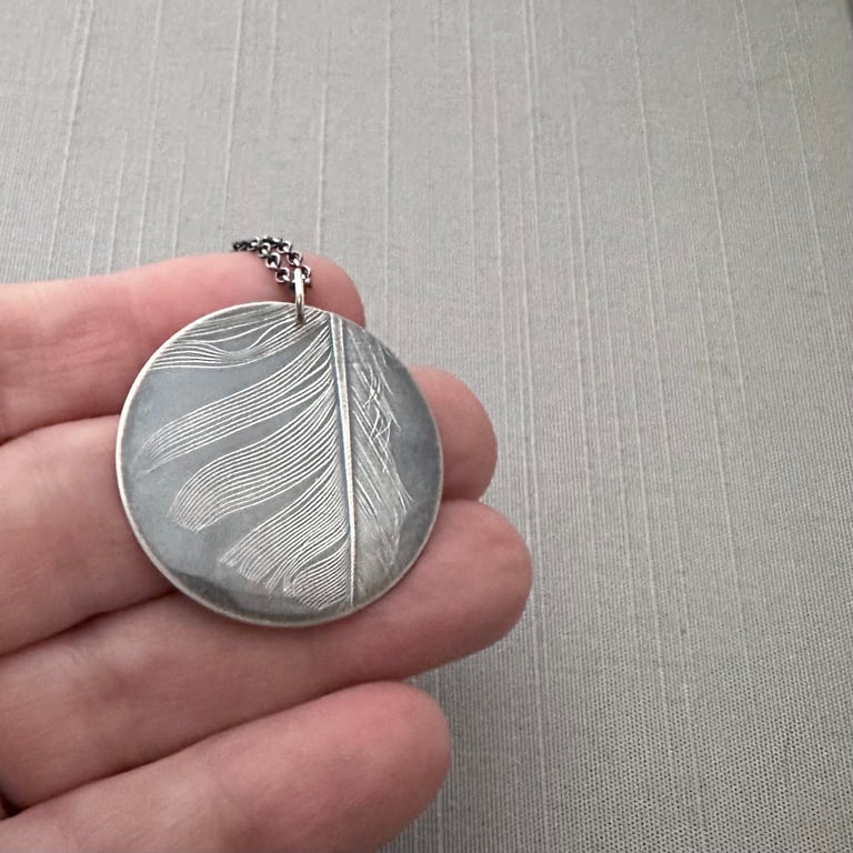 Sterling Silver Feather Circle Necklace