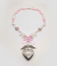 Image 1 of Coquette Angelic Heart Locket Necklace