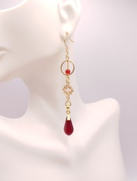 Image 1 of Red & Gold Hanging Teardrop Earrings