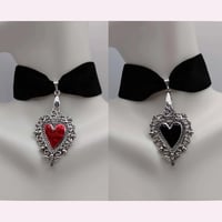 Image 1 of Red/Black Gothic Silver Heart Vampire Choker