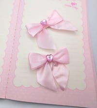 Image 1 of Pink Satin Heart Gem Hair Bow Clip 2 piece set