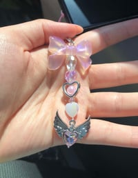 Image 1 of Angelic y2k Pink Bow Heart Gem Keychain Phone Strap