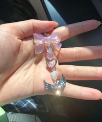 Image 2 of Angelic y2k Pink Bow Heart Gem Keychain Phone Strap