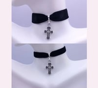 Image 1 of Gothic Black & Silver Cross Silver Choker