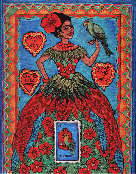 Image of LOTERIA ~ 8x10 Original Art Print ~ El Cotorro ~ The Parrot ~ Frida y Bonito