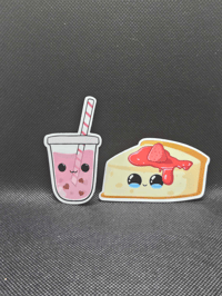 Image 2 of Sweet Treats Sticker Set | Boba Tea & Strawberry Cheesecake | Kawaii Stickers