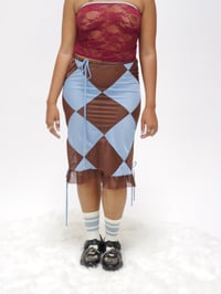 Image 1 of m/l *checker diamond midi* - brown & bby blue